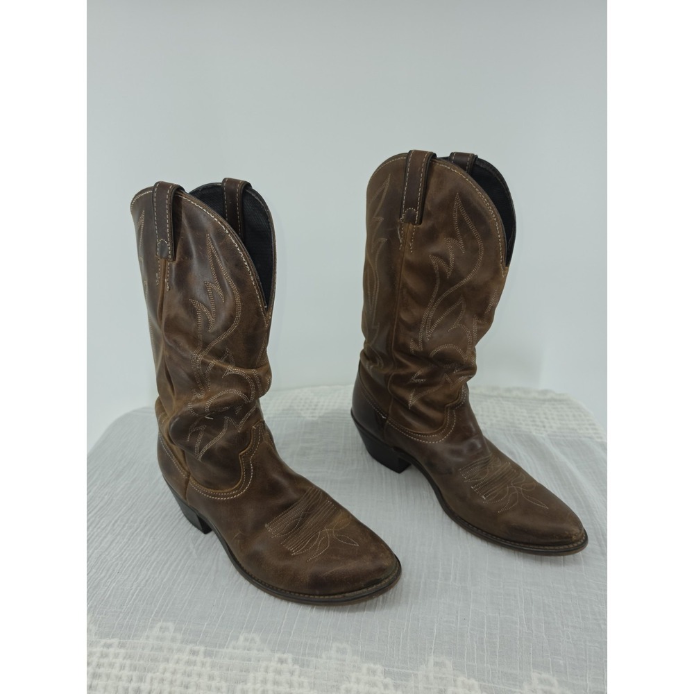 Santa Fe Boot Company Mens Brown Leather Western Cowboy Boots Stitched Size 8.5D